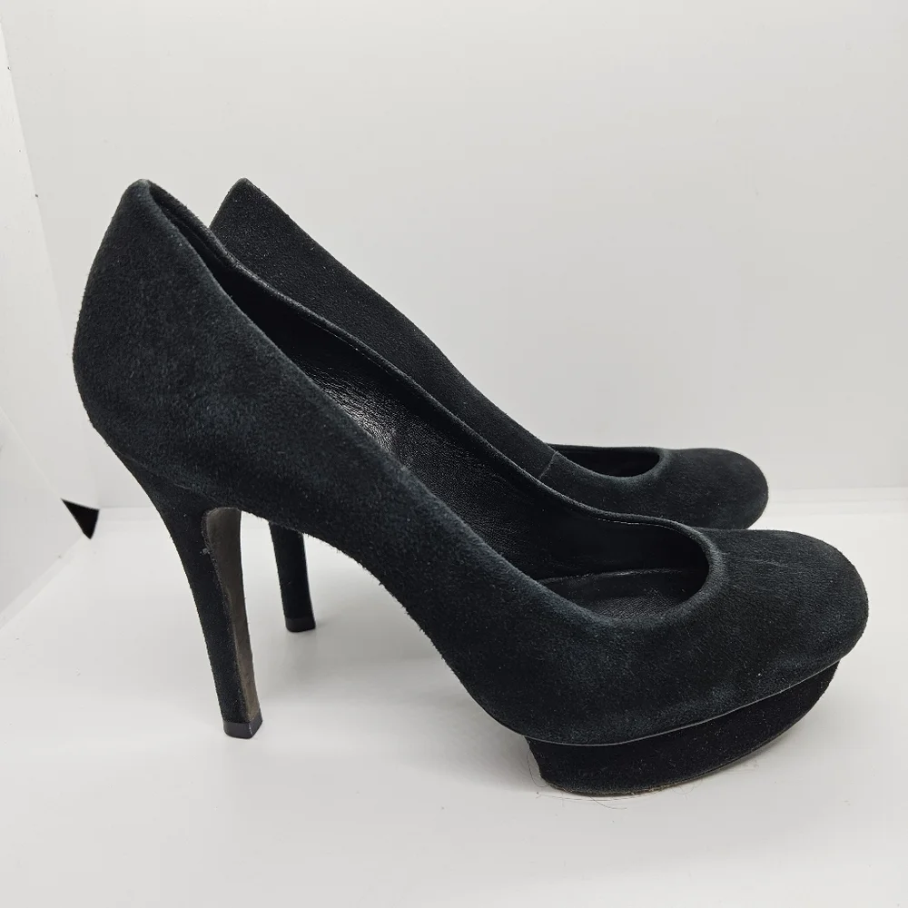 Tory Burch black suede Camille platform stiletto heels size 6